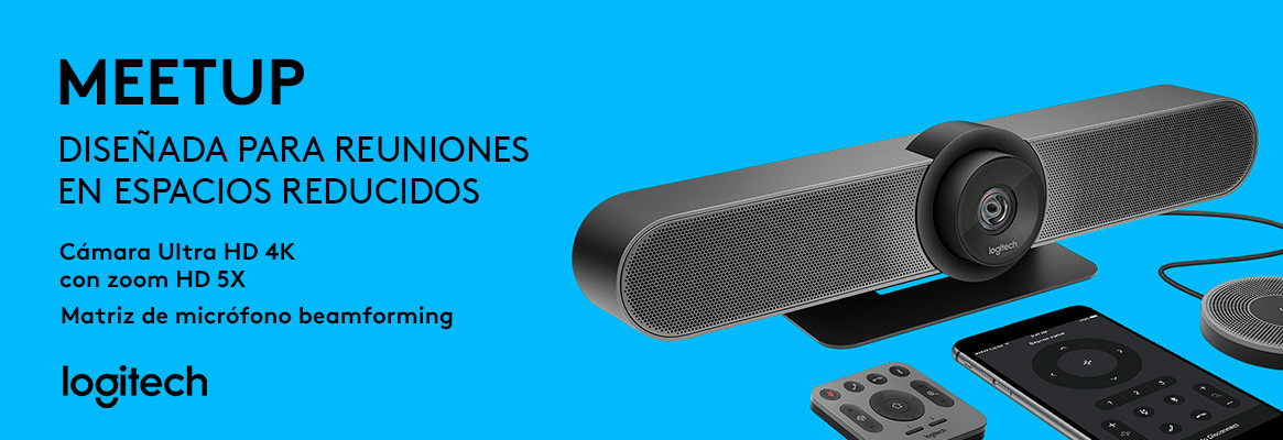 Logitech Meet Up webcam 4k altavoces incorporados reuniones en espacios pequeños